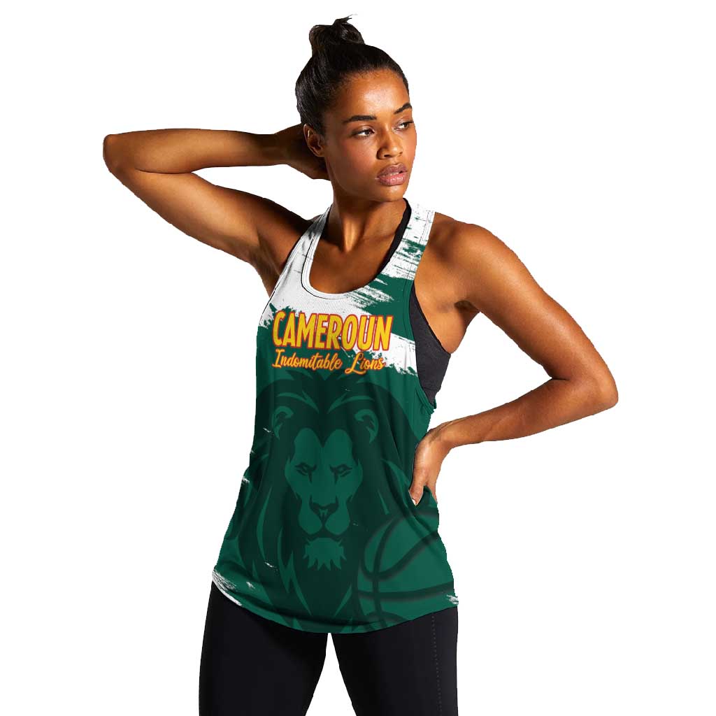 Afro Basketball Custom Cameroon Women Racerback Tank Come On Indomitable Lions - African Pride