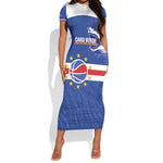 Afro Basketball Custom Cape Verde Short Sleeve Bodycon Dress Come On Blue Sharks - African Pride