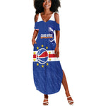 Afro Basketball Custom Cape Verde Summer Maxi Dress Come On Blue Sharks - African Pride