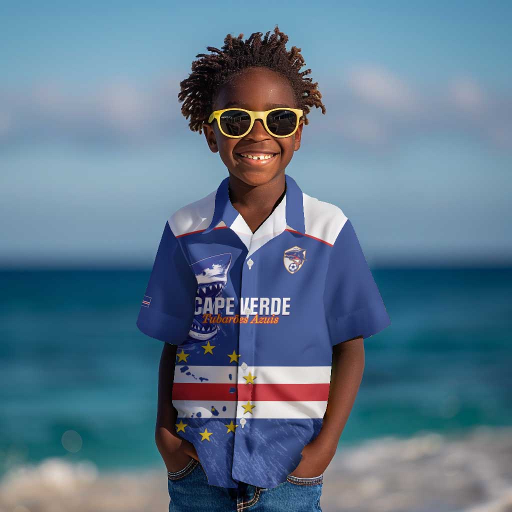 Cape Verde Football Custom Kid Hawaiian Shirt Come On Tubaroes Azuis Shark - African Pride