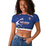 Cape Verde Football Custom Raglan Cropped T shirt Come On Tubaroes Azuis Shark - African Pride