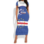 Cape Verde Football Custom Short Sleeve Bodycon Dress Come On Tubaroes Azuis Shark - African Pride
