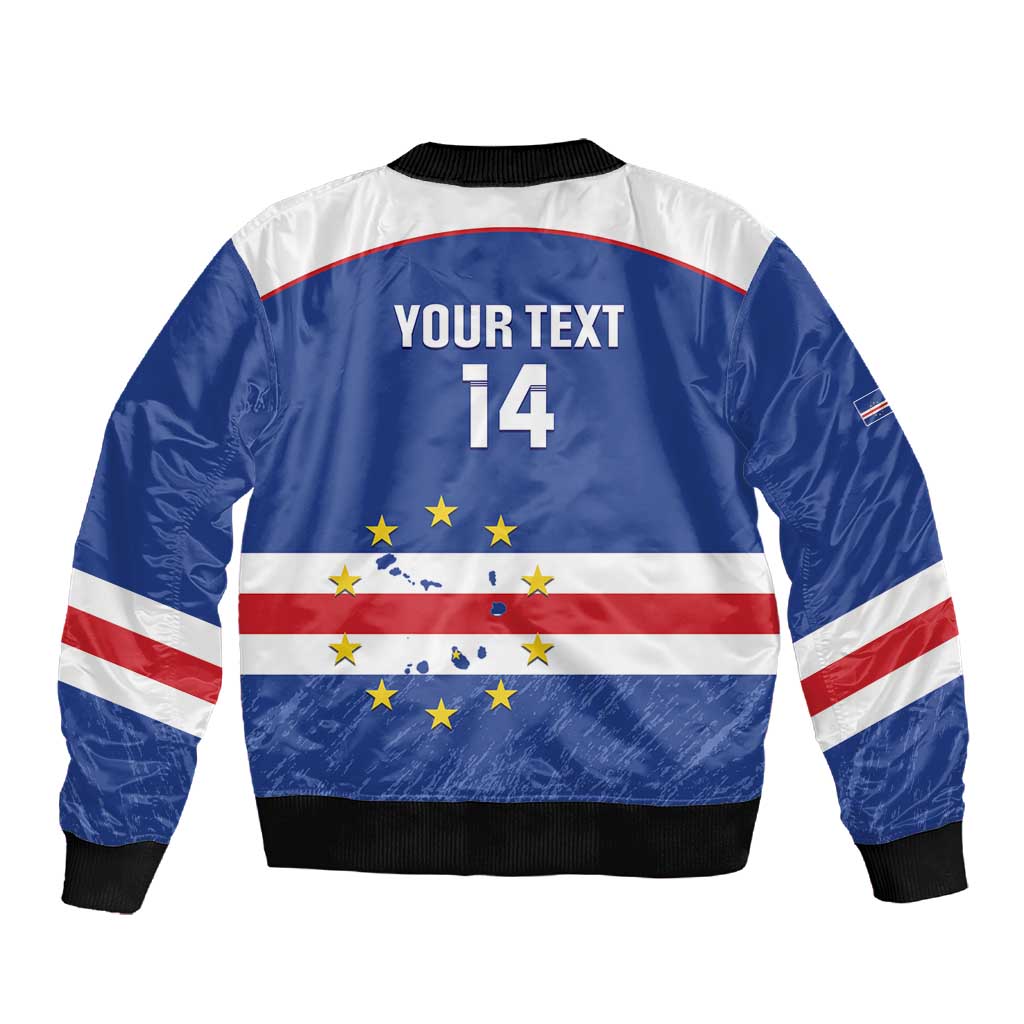 Cape Verde Football Custom Sleeve Zip Bomber Jacket Come On Tubaroes Azuis Shark - African Pride