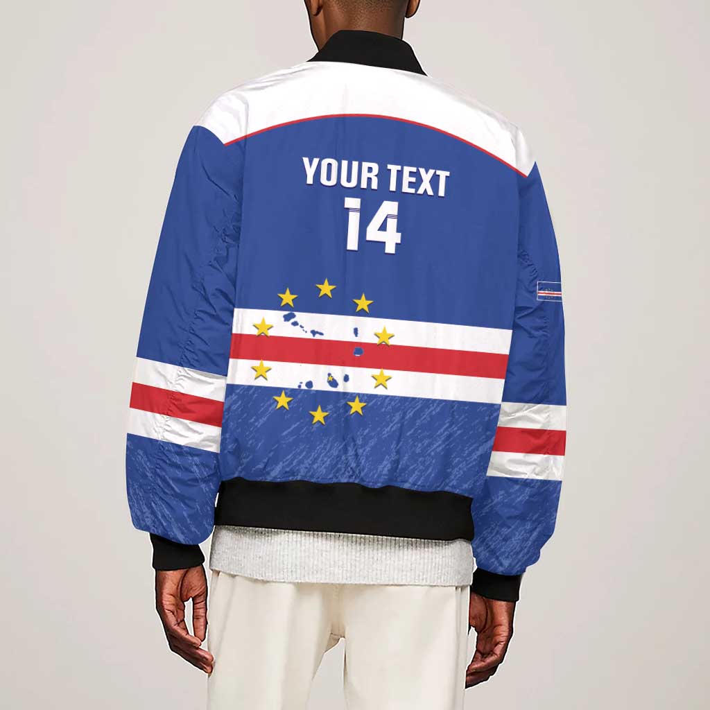 Cape Verde Football Custom Sleeve Zip Bomber Jacket Come On Tubaroes Azuis Shark - African Pride