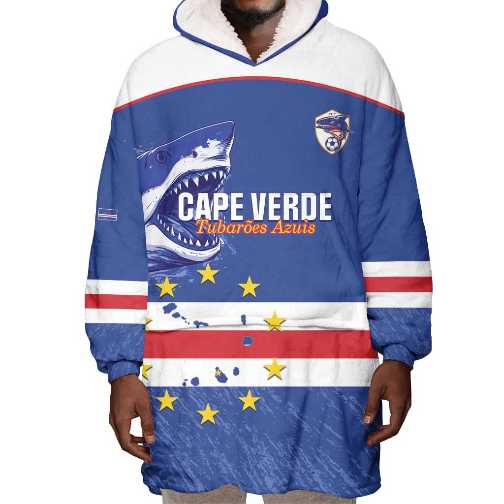 Cape Verde Football Custom Wearable Blanket Hoodie Come On Tubaroes Azuis Shark - African Pride