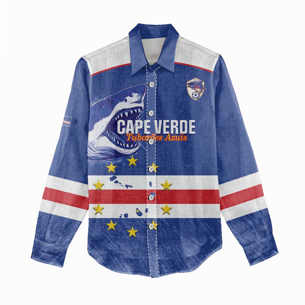 Cape Verde Football Custom Women Casual Shirt Come On Tubaroes Azuis Shark - African Pride
