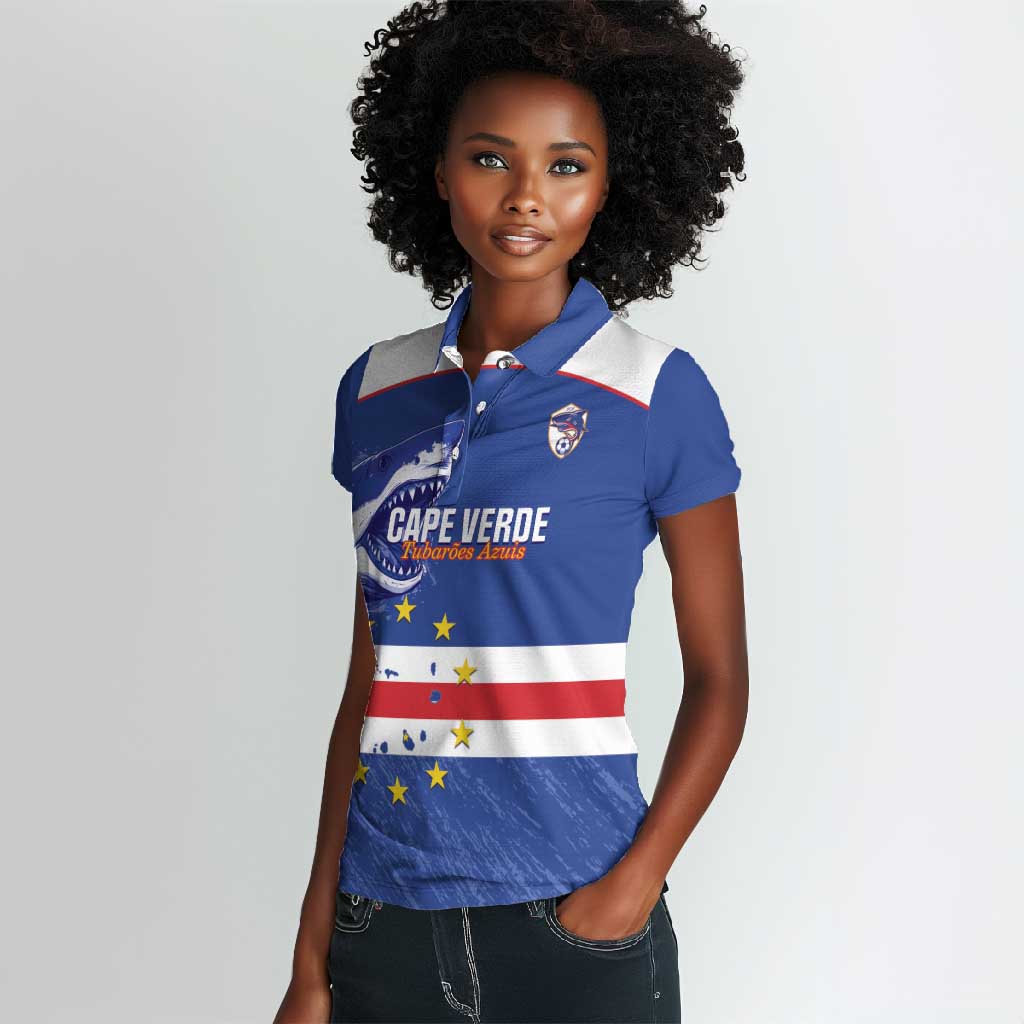 Cape Verde Football Custom Women Polo Shirt Come On Tubaroes Azuis Shark - African Pride
