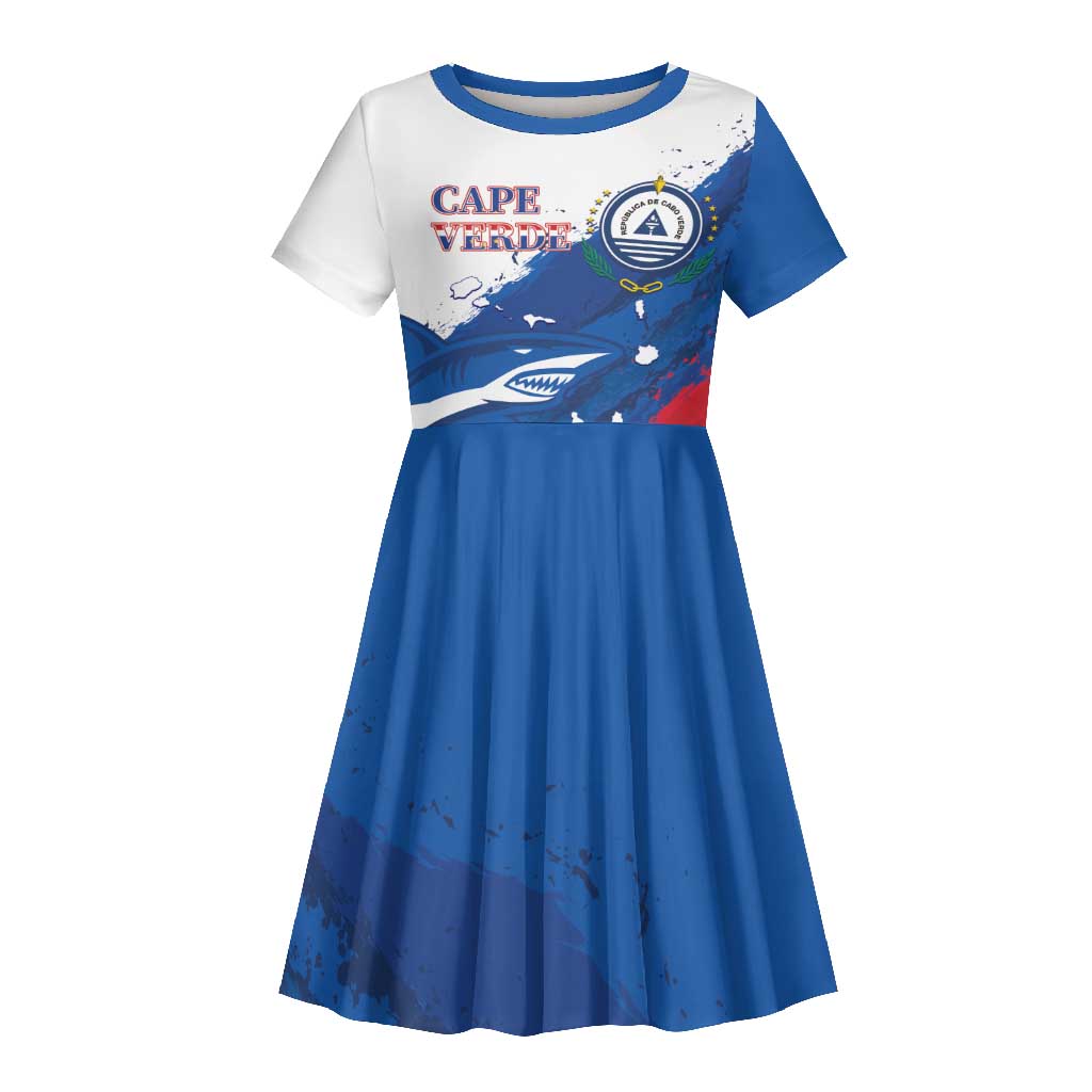 Cape Verde Football Custom Kid Short Sleeve Dress Tubaroes Azuis Glory World Cup - African Pride