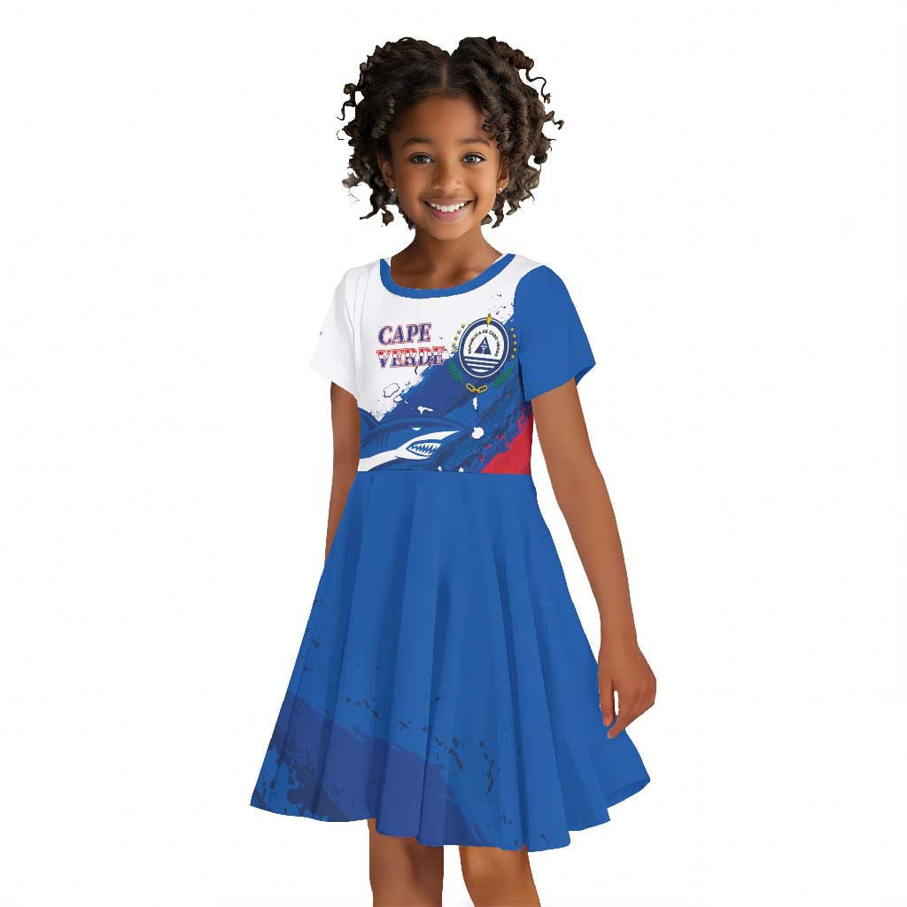 Cape Verde Football Custom Kid Short Sleeve Dress Tubaroes Azuis Glory World Cup - African Pride