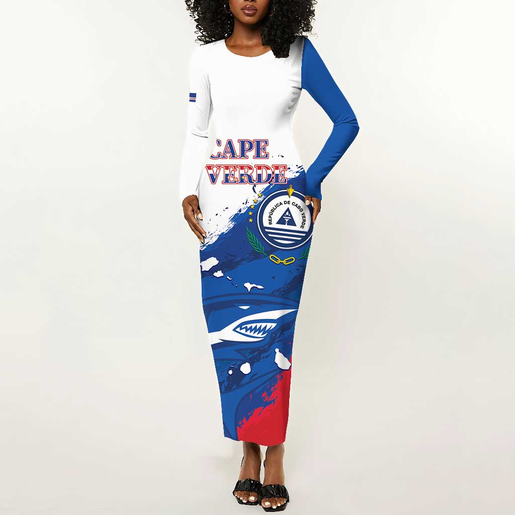 Cape Verde Football Custom Long Sleeve Bodycon Dress Tubaroes Azuis Glory World Cup - African Pride