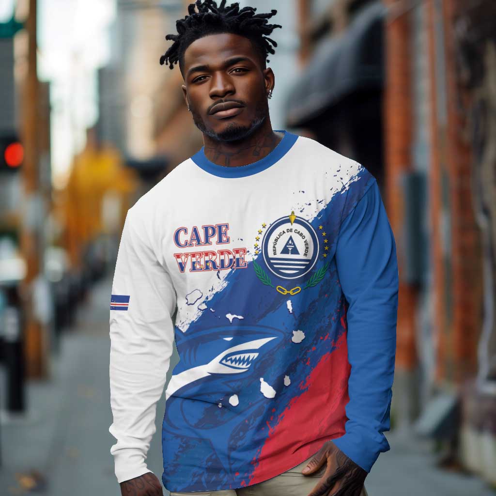 Cape Verde Football Custom Long Sleeve Shirt Tubaroes Azuis Glory World Cup - African Pride