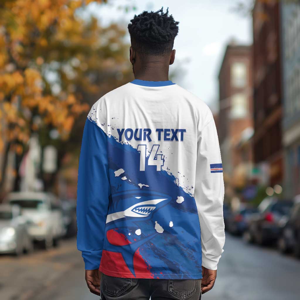 Cape Verde Football Custom Long Sleeve Shirt Tubaroes Azuis Glory World Cup - African Pride