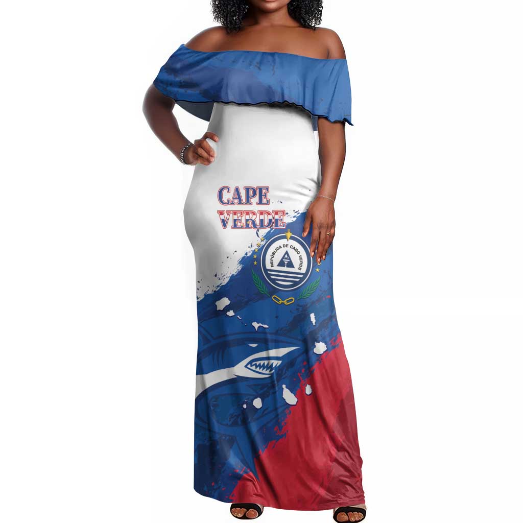 Cape Verde Football Custom Off Shoulder Maxi Dress Tubaroes Azuis Glory World Cup - African Pride