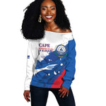 Cape Verde Football Custom Off Shoulder Sweater Tubaroes Azuis Glory World Cup - African Pride