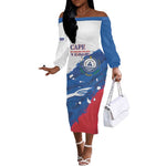 Cape Verde Football Custom Off The Shoulder Long Sleeve Dress Tubaroes Azuis Glory World Cup - African Pride