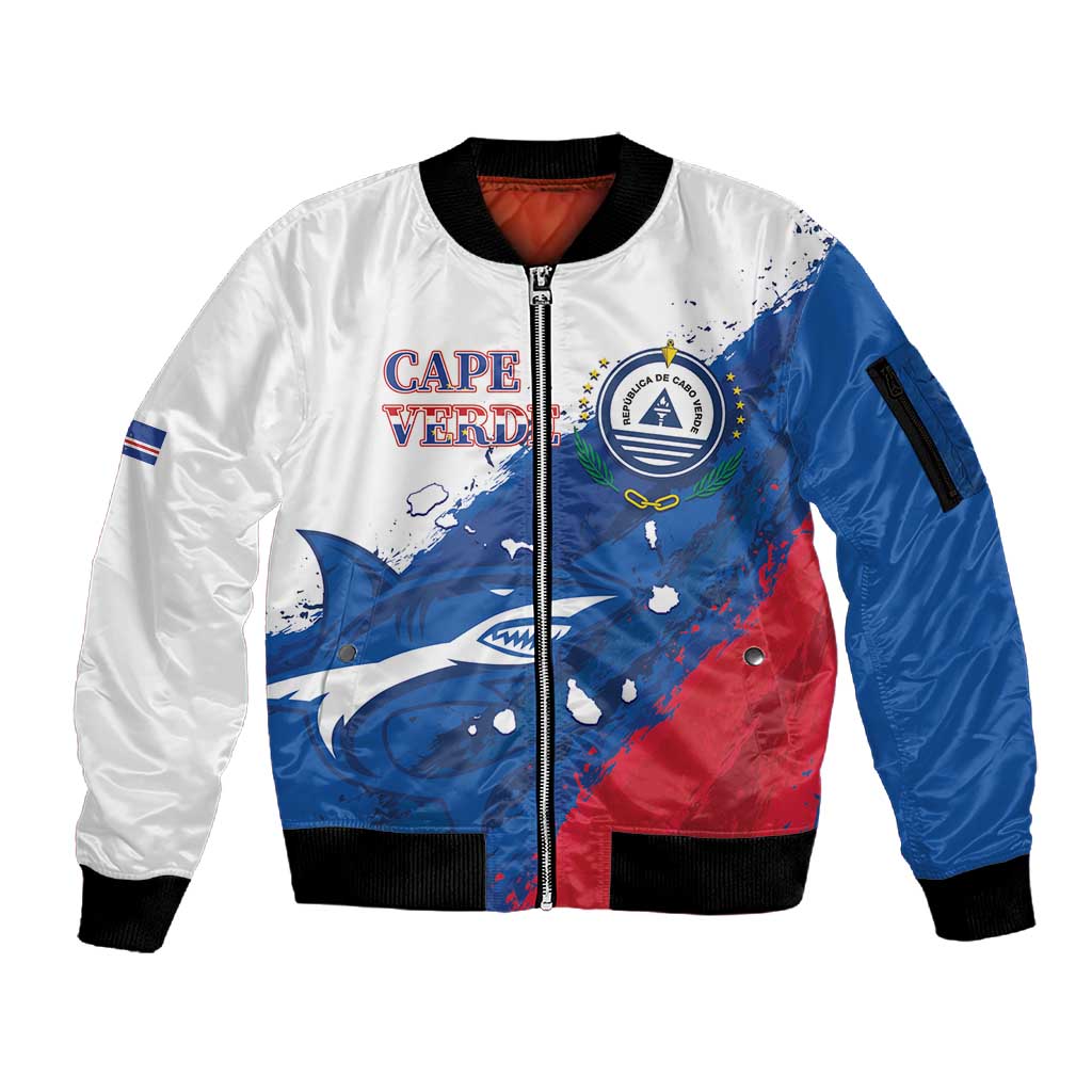Cape Verde Football Custom Sleeve Zip Bomber Jacket Tubaroes Azuis Glory World Cup - African Pride
