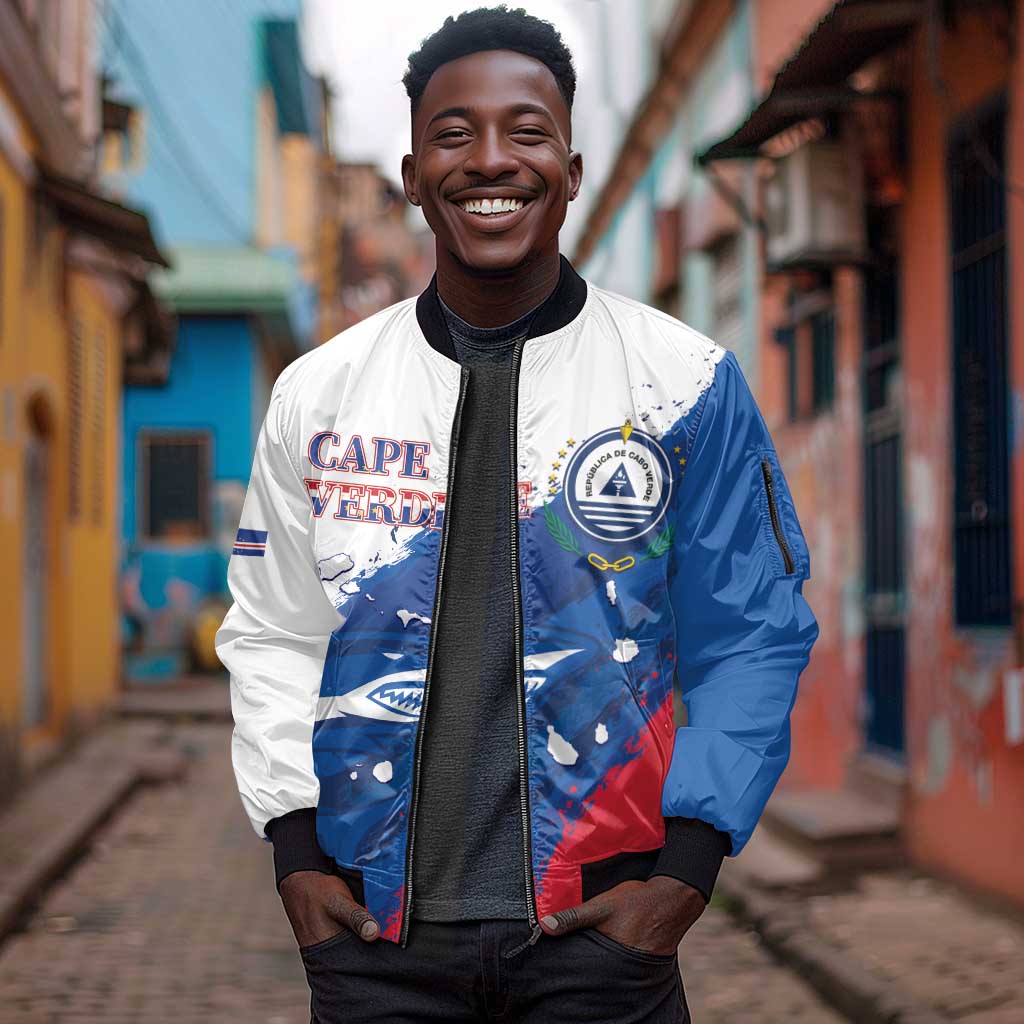 Cape Verde Football Custom Sleeve Zip Bomber Jacket Tubaroes Azuis Glory World Cup - African Pride