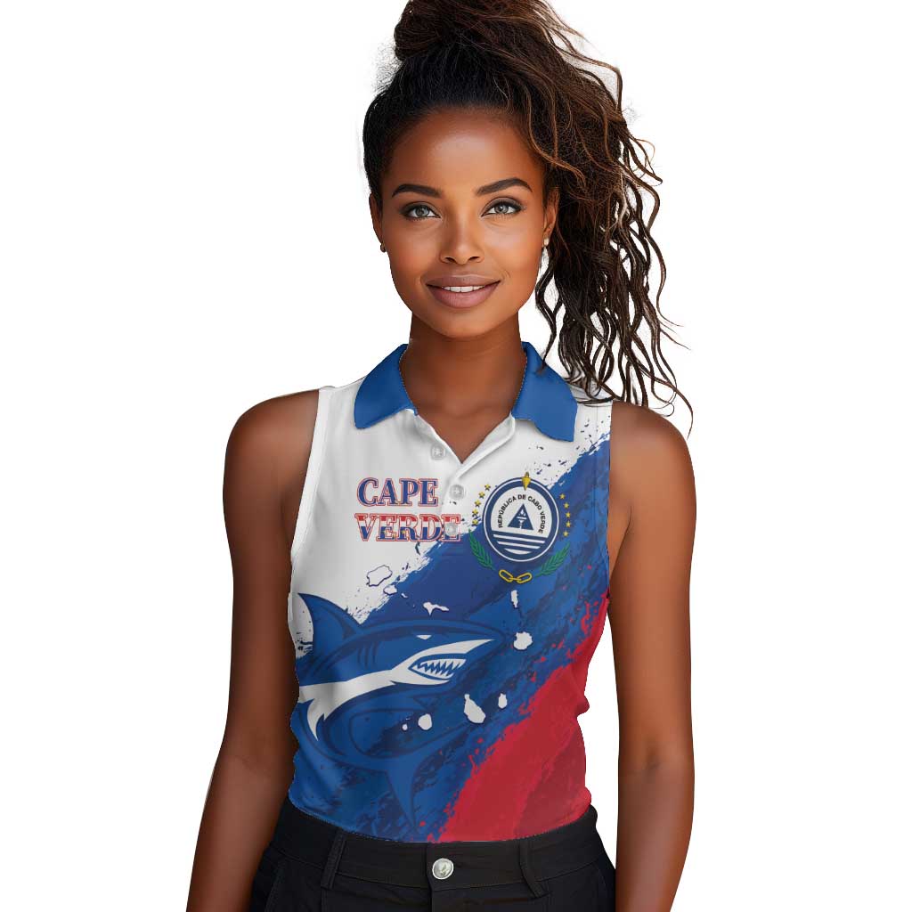 Cape Verde Football Custom Women Sleeveless Polo Shirt Tubaroes Azuis Glory World Cup - African Pride