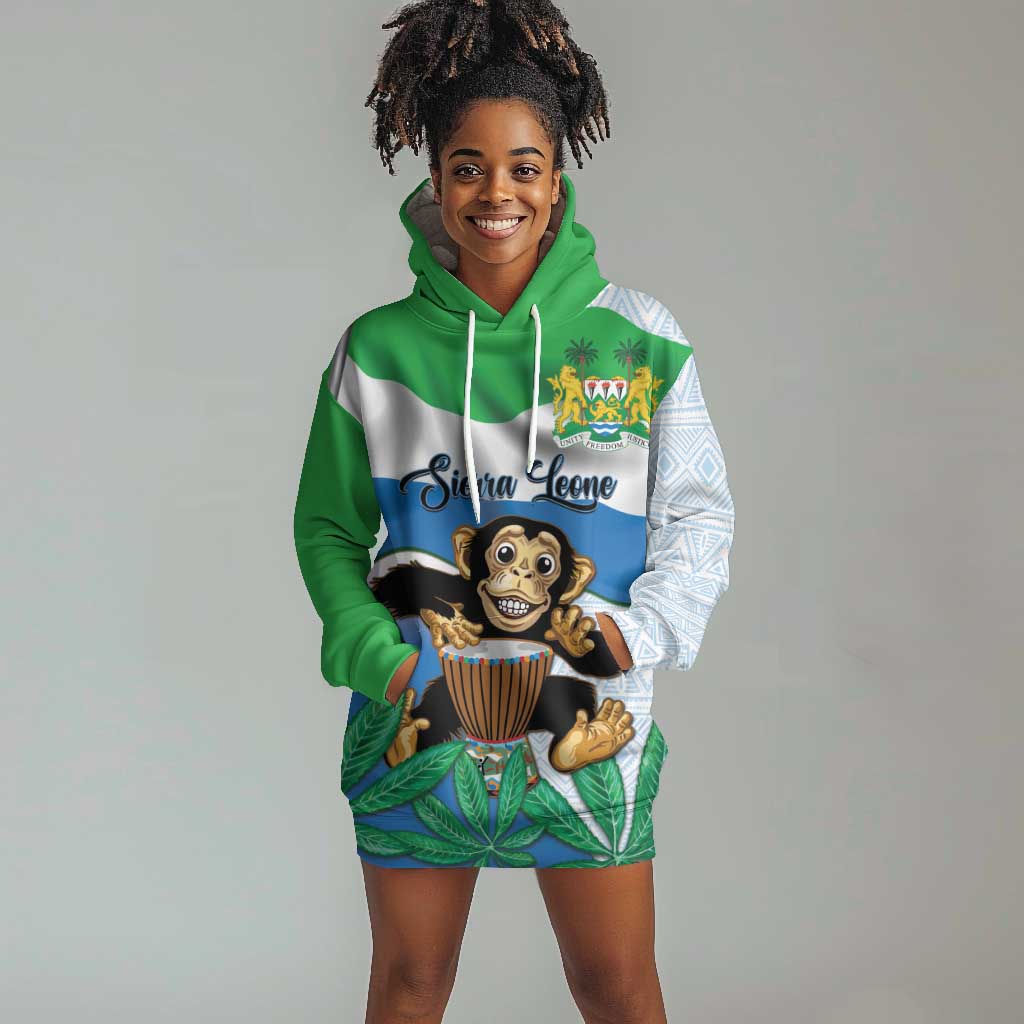 Personalised Afro Sierra Leone Hoodie Dress Chimp With Drum - Happy Independence Day