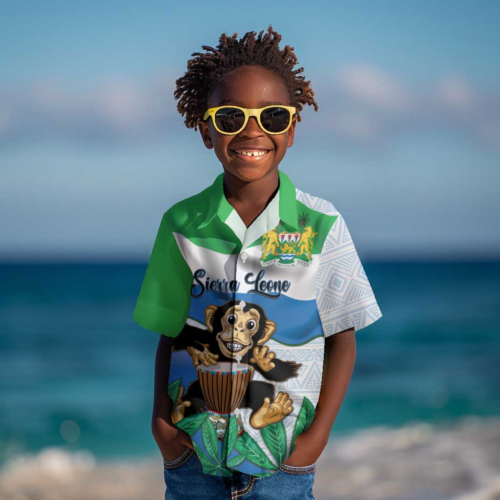 Personalised Afro Sierra Leone Kid Hawaiian Shirt Chimp With Drum - Happy Independence Day