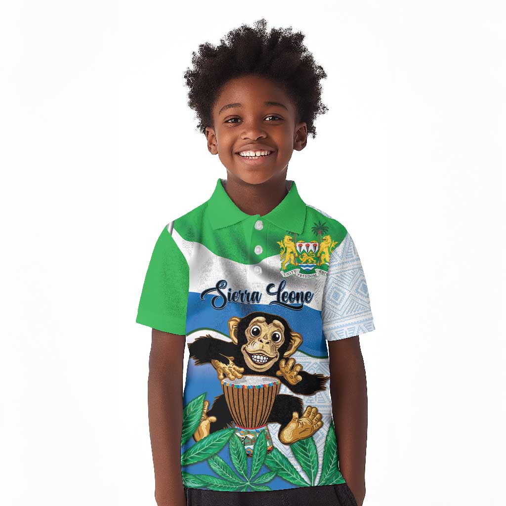 Personalised Afro Sierra Leone Kid Polo Shirt Chimp With Drum - Happy Independence Day