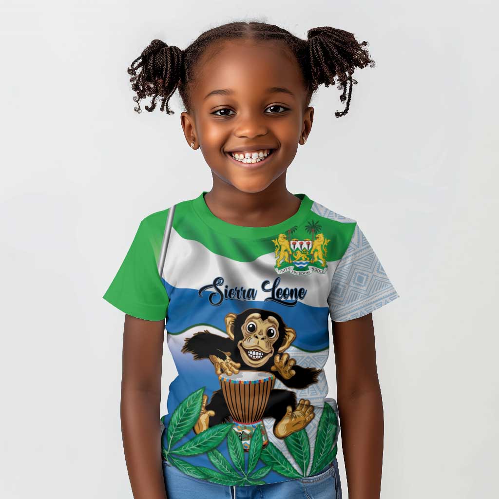 Personalised Afro Sierra Leone Kid T shirt Chimp With Drum - Happy Independence Day