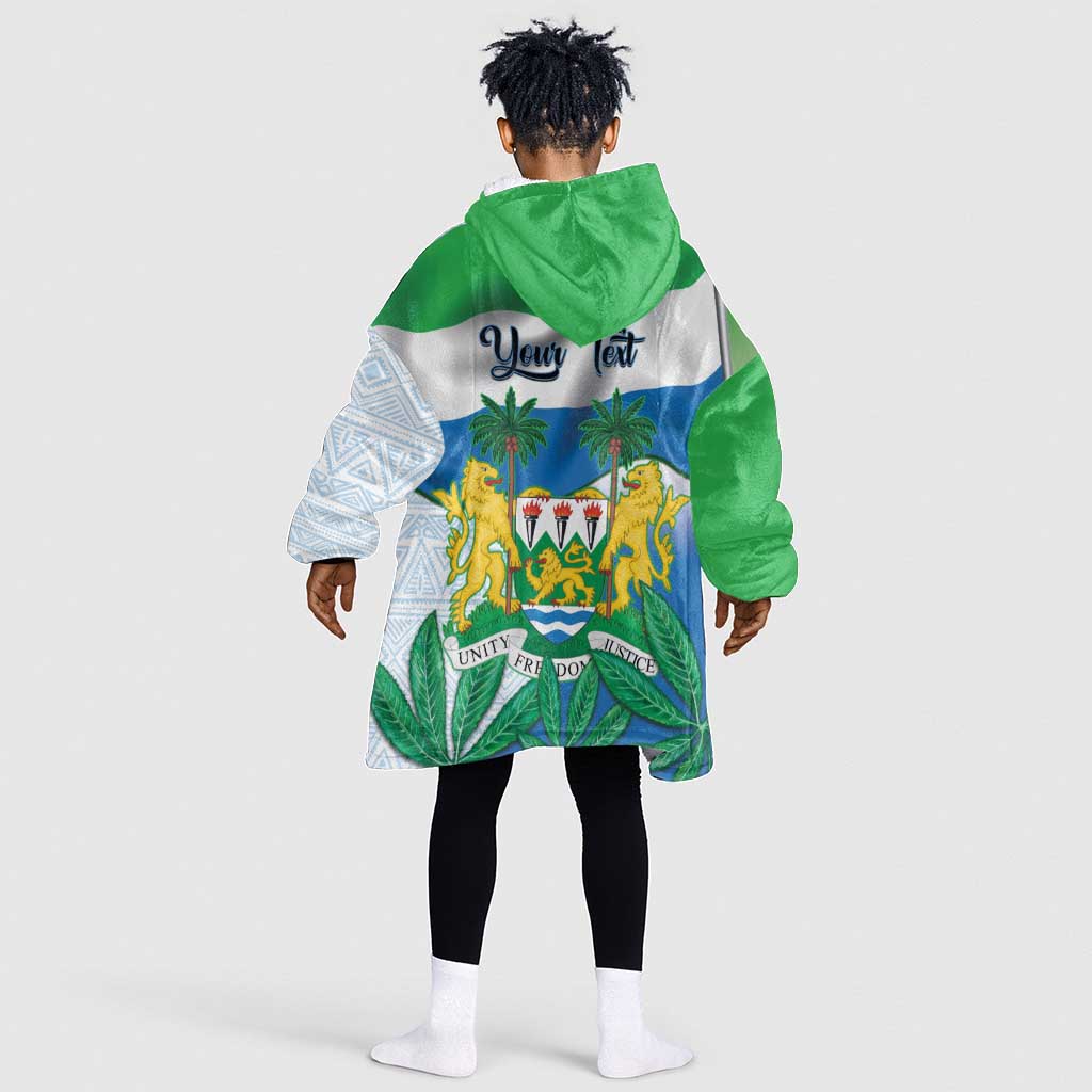 Personalised Afro Sierra Leone Kid Wearable Blanket Hoodie Chimp With Drum - Happy Independence Day