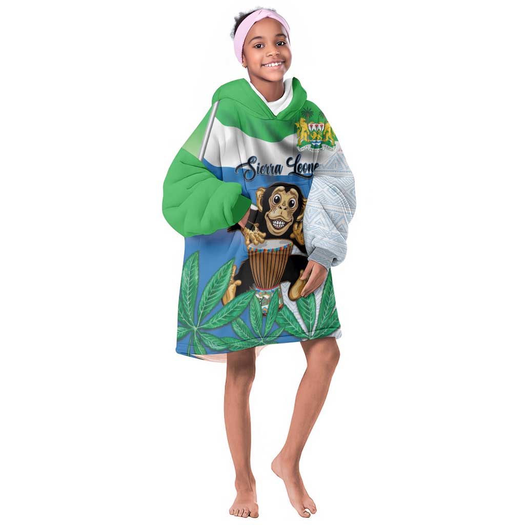 Personalised Afro Sierra Leone Kid Wearable Blanket Hoodie Chimp With Drum - Happy Independence Day