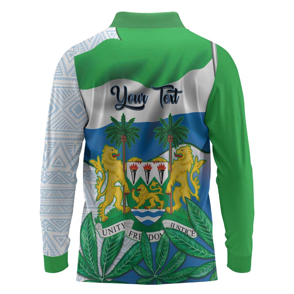 Personalised Afro Sierra Leone Long Sleeve Polo Shirt Chimp With Drum - Happy Independence Day