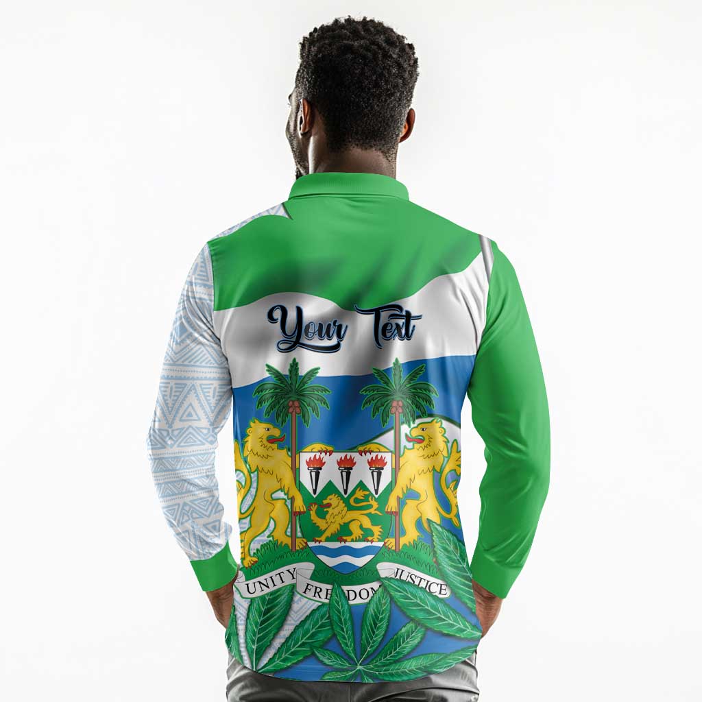 Personalised Afro Sierra Leone Long Sleeve Polo Shirt Chimp With Drum - Happy Independence Day