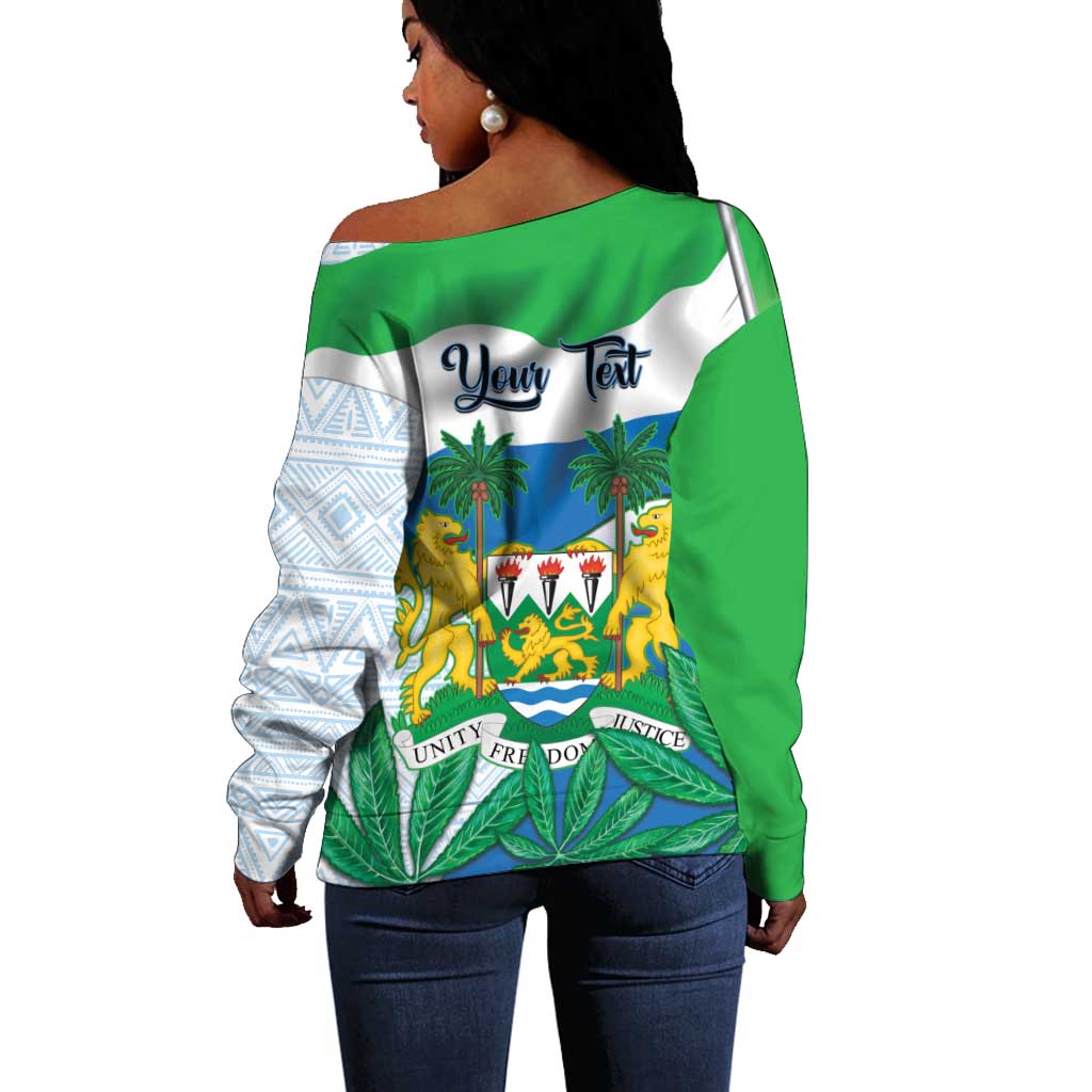 Personalised Afro Sierra Leone Off Shoulder Sweater Chimp With Drum - Happy Independence Day