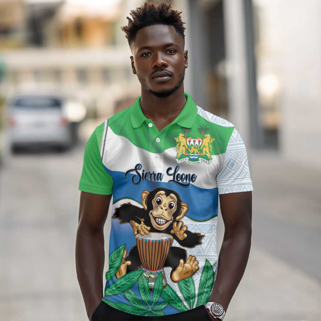 Personalised Afro Sierra Leone Polo Shirt Chimp With Drum - Happy Independence Day