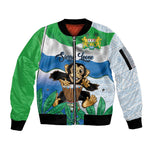 Personalised Afro Sierra Leone Sleeve Zip Bomber Jacket Chimp With Drum - Happy Independence Day
