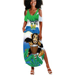 Personalised Afro Sierra Leone Summer Maxi Dress Chimp With Drum - Happy Independence Day