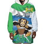 Personalised Afro Sierra Leone Wearable Blanket Hoodie Chimp With Drum - Happy Independence Day
