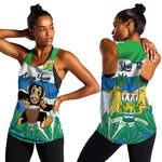 Personalised Afro Sierra Leone Women Racerback Tank Chimp With Drum - Happy Independence Day
