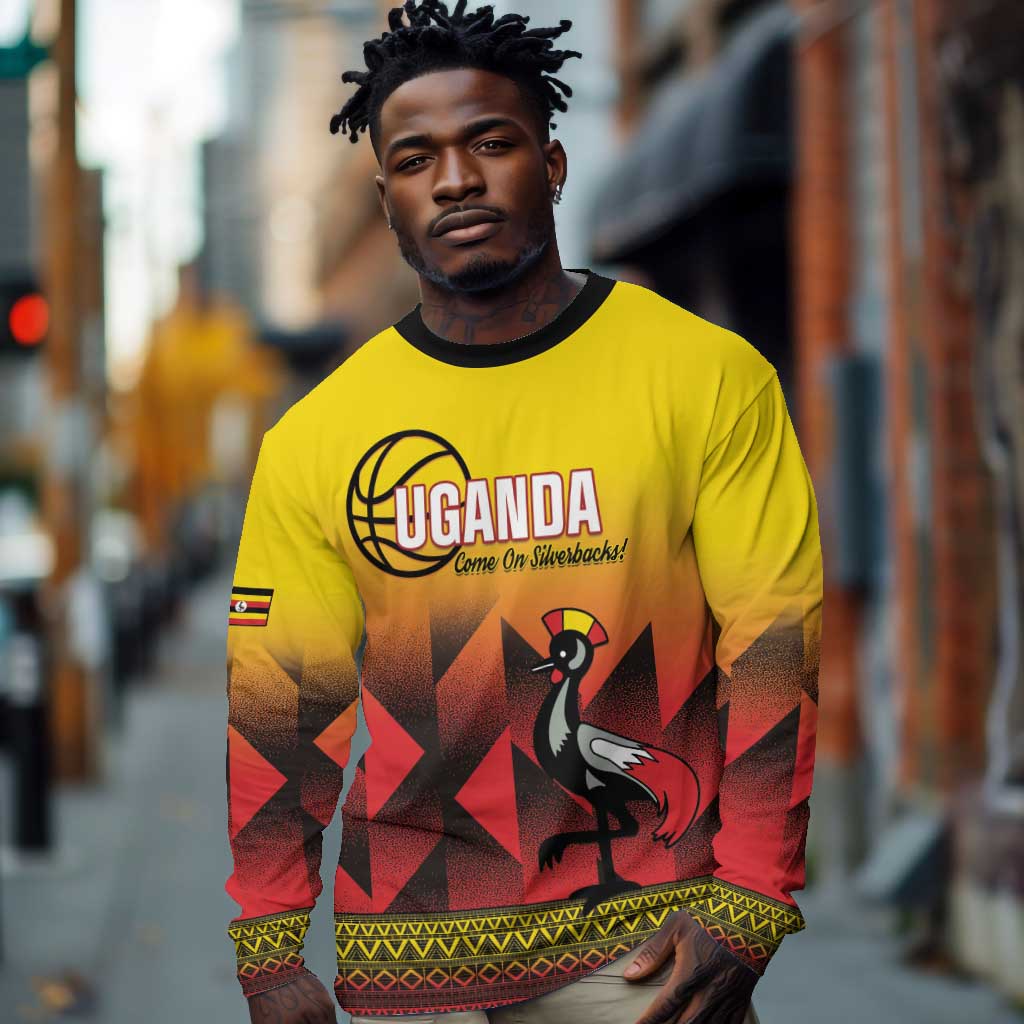 Afro Basketball Custom Uganda Long Sleeve Shirt Come On Silverbacks African Pattern - African Pride