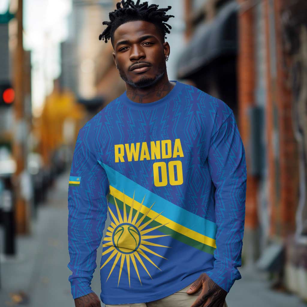 Afro Basketball Custom Rwanda Long Sleeve Shirt Go Champions Imigongo Folk Pattern - African Pride