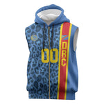 Afro Basketball Custom DR Congo Sleeveless Zip Hoodie Come On Leopards Skin Pattern - African Pride