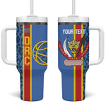 Afro Basketball Custom DR Congo Tumbler With Handle Come On Leopards Skin Pattern - African Pride