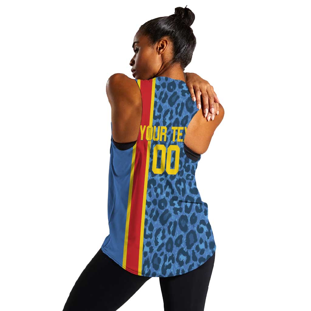 Afro Basketball Custom DR Congo Women Racerback Tank Come On Leopards Skin Pattern - African Pride