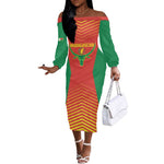 Afro Basketball Custom Madagascar Off The Shoulder Long Sleeve Dress Come On Angel Manzano - African Pride