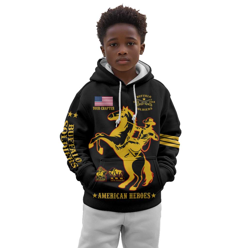 Personalized Afro Buffalo Soldiers Kid Hoodie BSMC United States Army Black