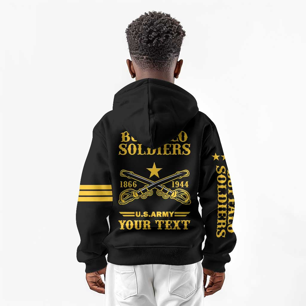 Personalized Afro Buffalo Soldiers Kid Hoodie BSMC United States Army Black