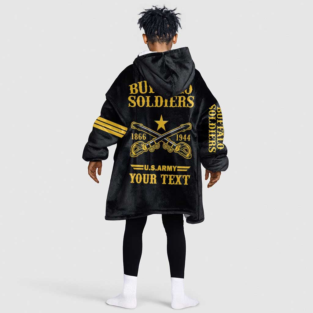 Personalized Afro Buffalo Soldiers KId Wearable Blanket Hoodie BSMC United States Army Black