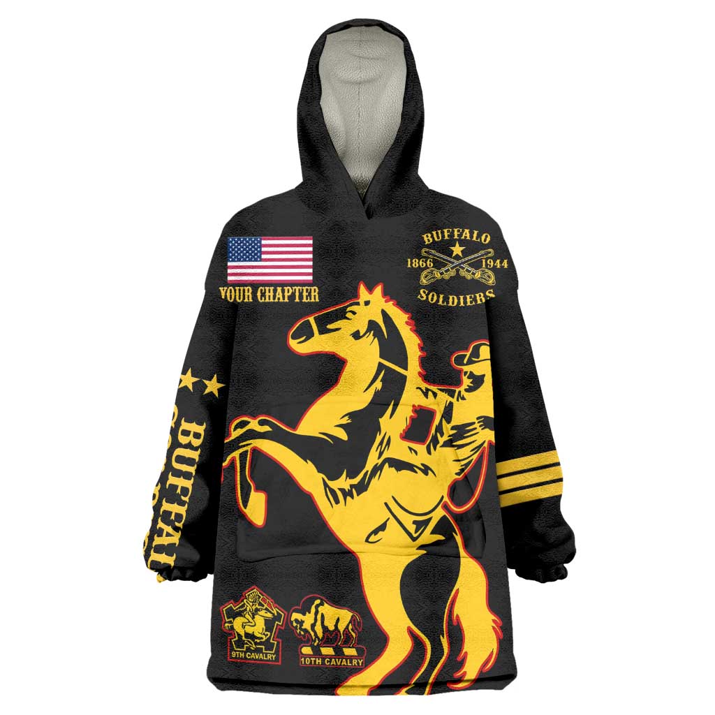 Personalized Afro Buffalo Soldiers KId Wearable Blanket Hoodie BSMC United States Army Black