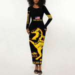 Personalized Afro Buffalo Soldiers Long Sleeve Bodycon Dress BSMC United States Army Black LT14