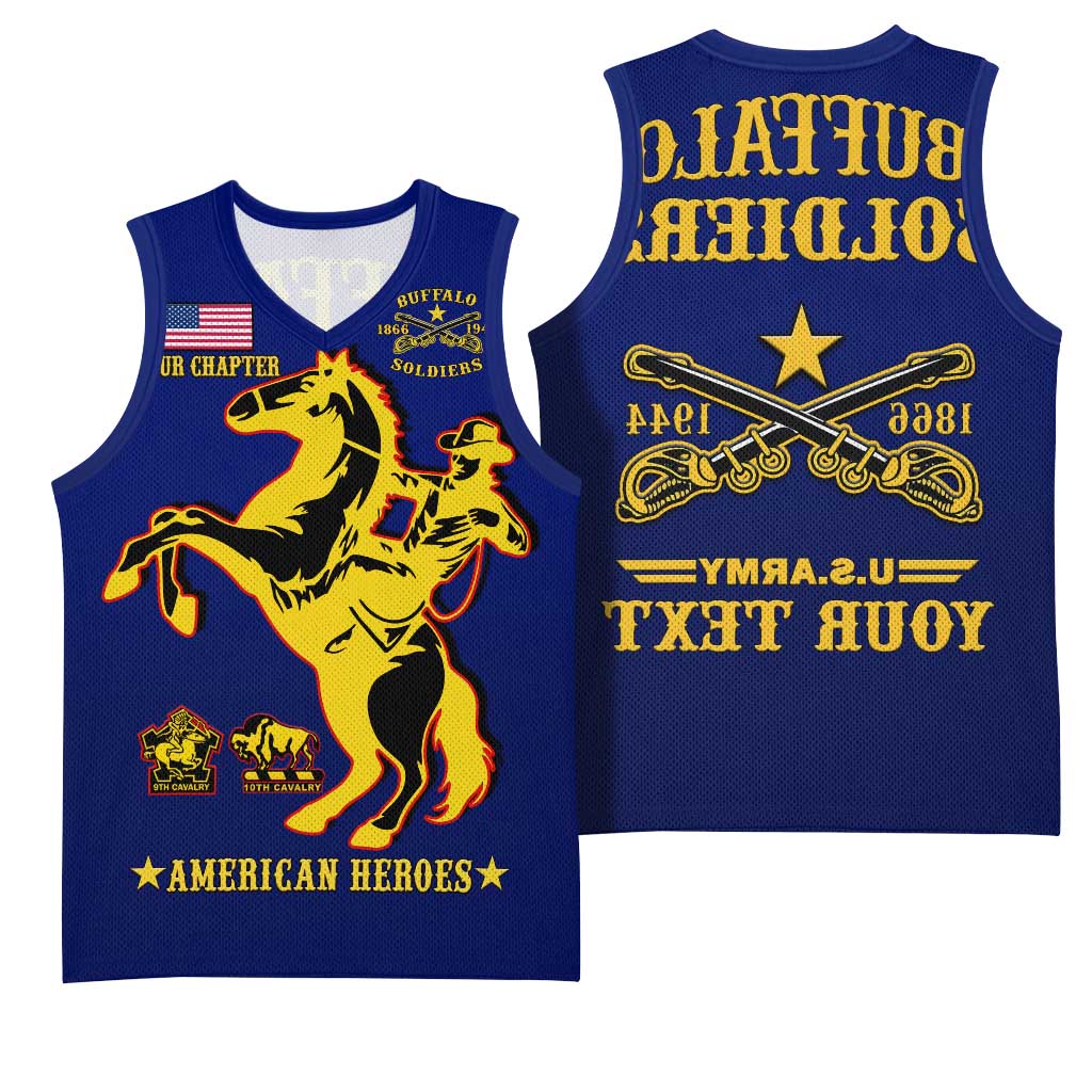 Personalized Afro Buffalo Soldiers Basketball Jersey BSMC United States Army Blue - African Pride