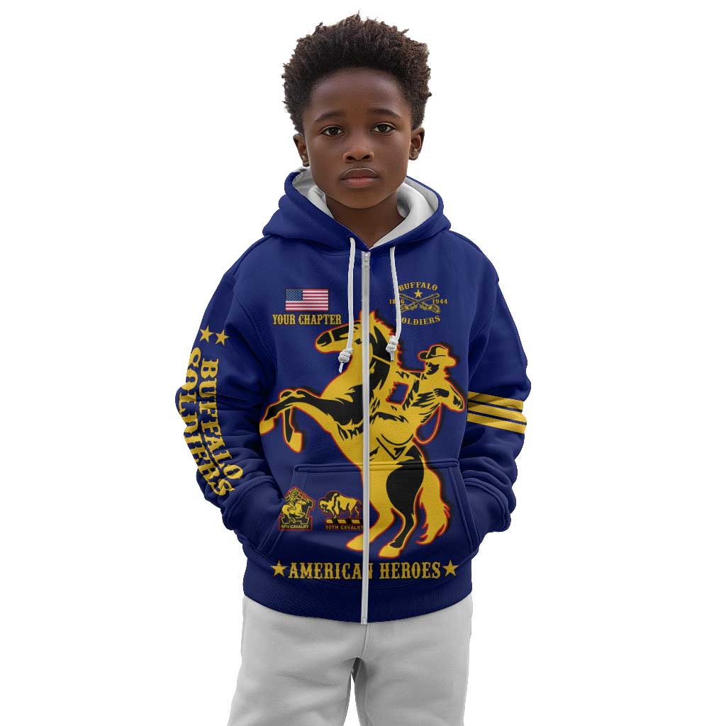 Personalized Afro Buffalo Soldiers Kid Hoodie BSMC United States Army Blue