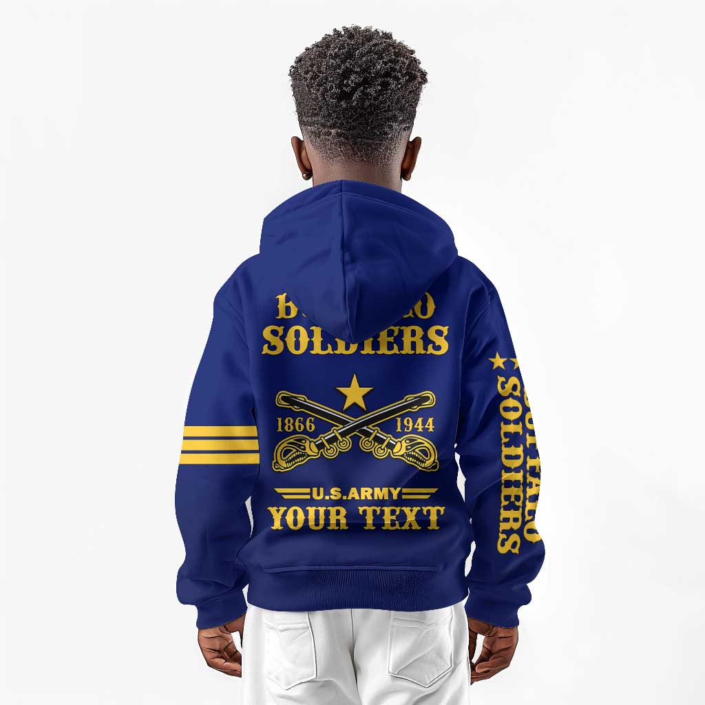 Personalized Afro Buffalo Soldiers Kid Hoodie BSMC United States Army Blue